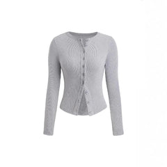 Women's Long Sleeve Striped Round Neck Cardigan