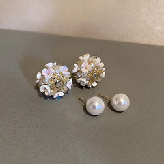 925 Silver Pearl Flower Earrings with Zirconia Design