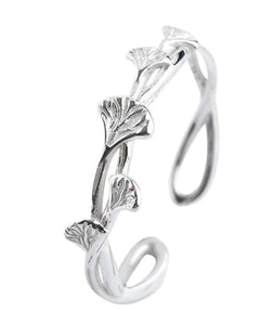 Ginkgo Leaf Design S925 Silver Ring for Women