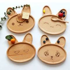 Creative Wooden Kids' Divided Plate - Cute Rabbit Design
