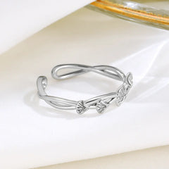 S925 Silver Ginkgo Leaf Open Ring - Minimalist Style