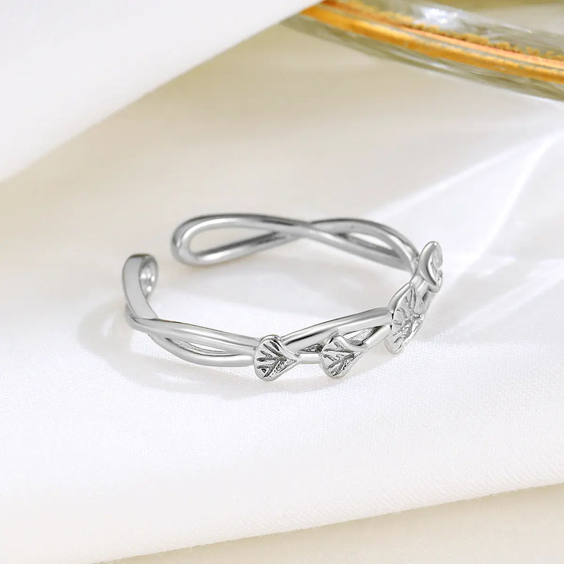 S925 Silver Ginkgo Leaf Open Ring - Minimalist Style