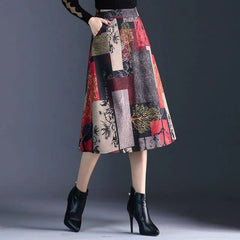Woolen Plaid Mid-Length High Waist Skirt