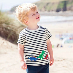Striped Dinosaur Short-Sleeved T-Shirt for Boys