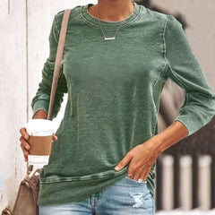 Commuter Long-sleeved Round Neck Solid Color T-shirt