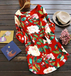 Cotton Linen Printed Dress with Short Skirt Style