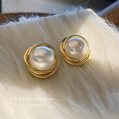 925 Silver Spiral Pearl Stud Earrings for Women
