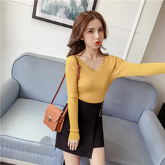 Lace Trim V-Neck Knit Sweater