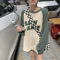 Women's Loose Slim Contrast Color Long Sleeve T-Shirt