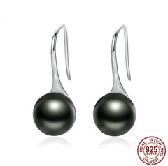 S925 Silver Earrings with Black Pearl Studs