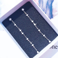 Korean Style S925 Silver Long Tassel Earrings with Diamonds