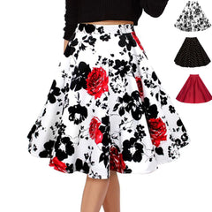 Vintage High-Waist A-Line Polka Dot Midi Skirt