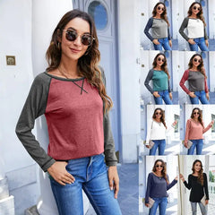 Contrast Color Long Sleeve Women's T-Shirt