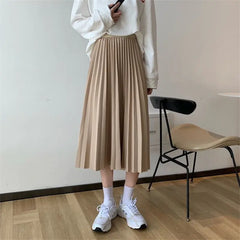 High-Waisted A-Line Mid-Length Pleated Skirt